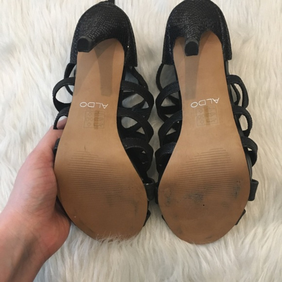 Aldo black sparkle peep toe zippered heels - Picture 4 of 8